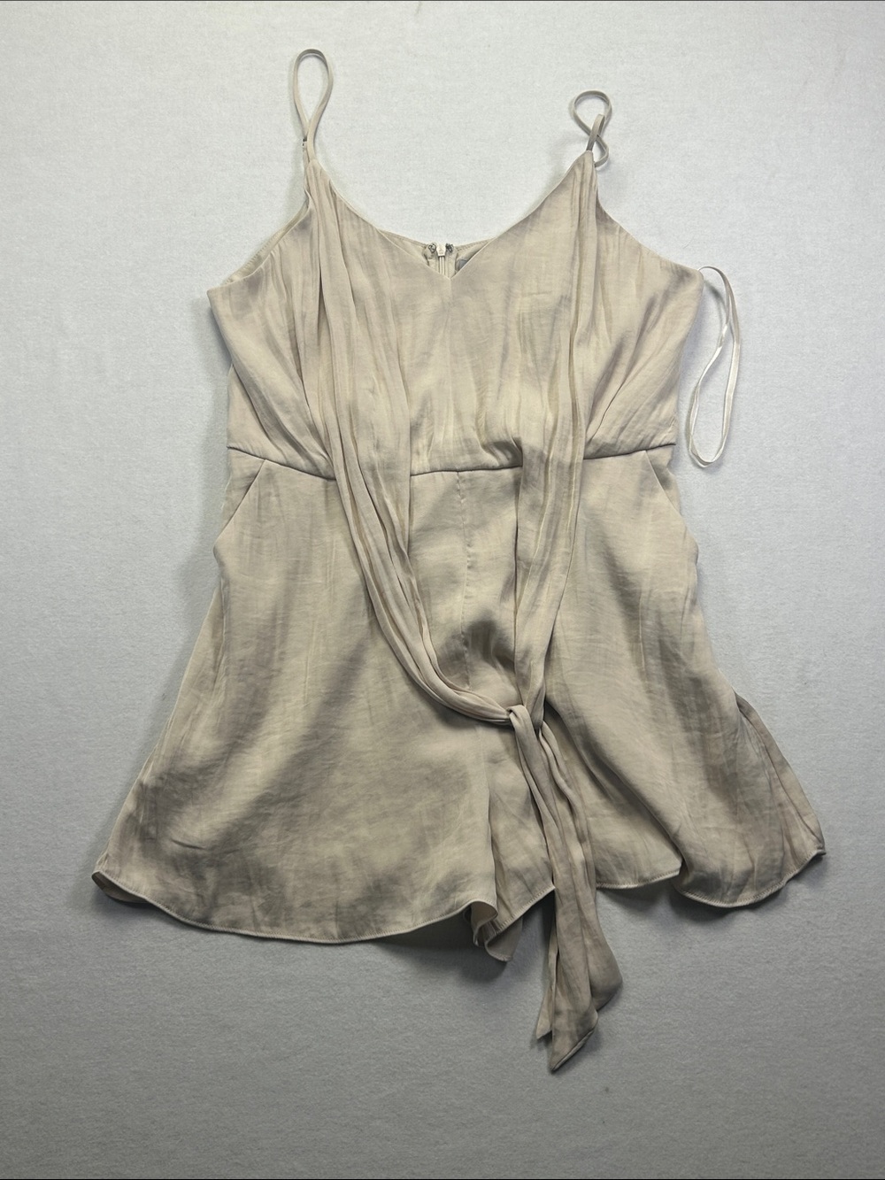 Naked Zebra Cream Tie-Front Satin-Effect Cami Romper